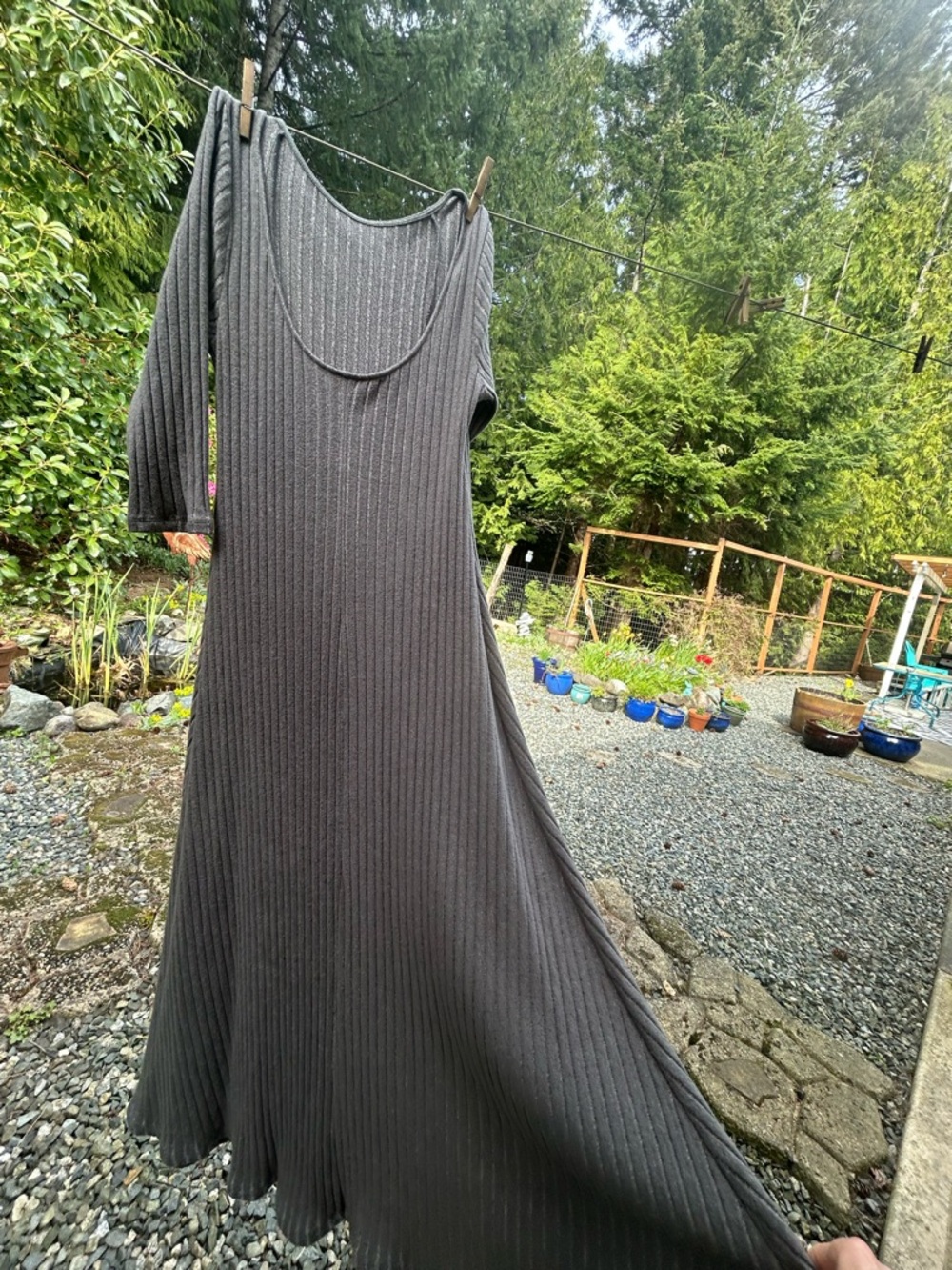 Ribbed Long Sleeve Maxi Dress - Dark Gray